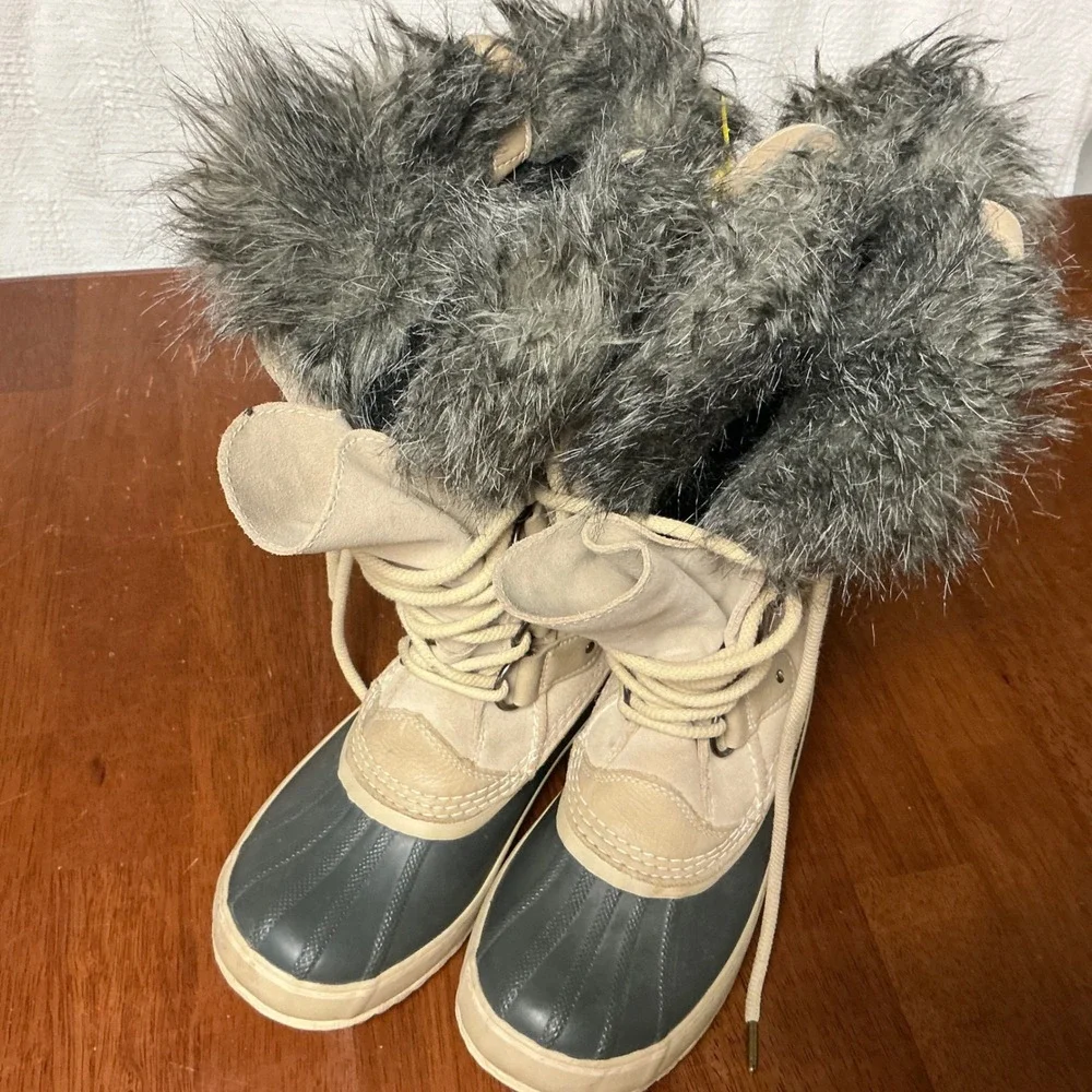 Sorel Joan of Arctic Women 9 Waterproof Winter Snow Boots Faux Fur Beige 1708741